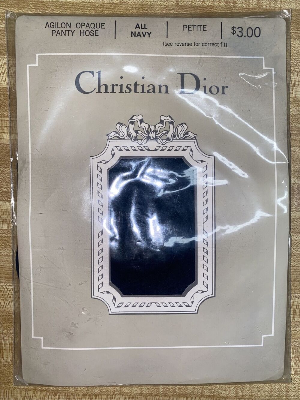 NOS Vintage Christian Dior Navy Agillon Opaque Panty Hose Size Petite New